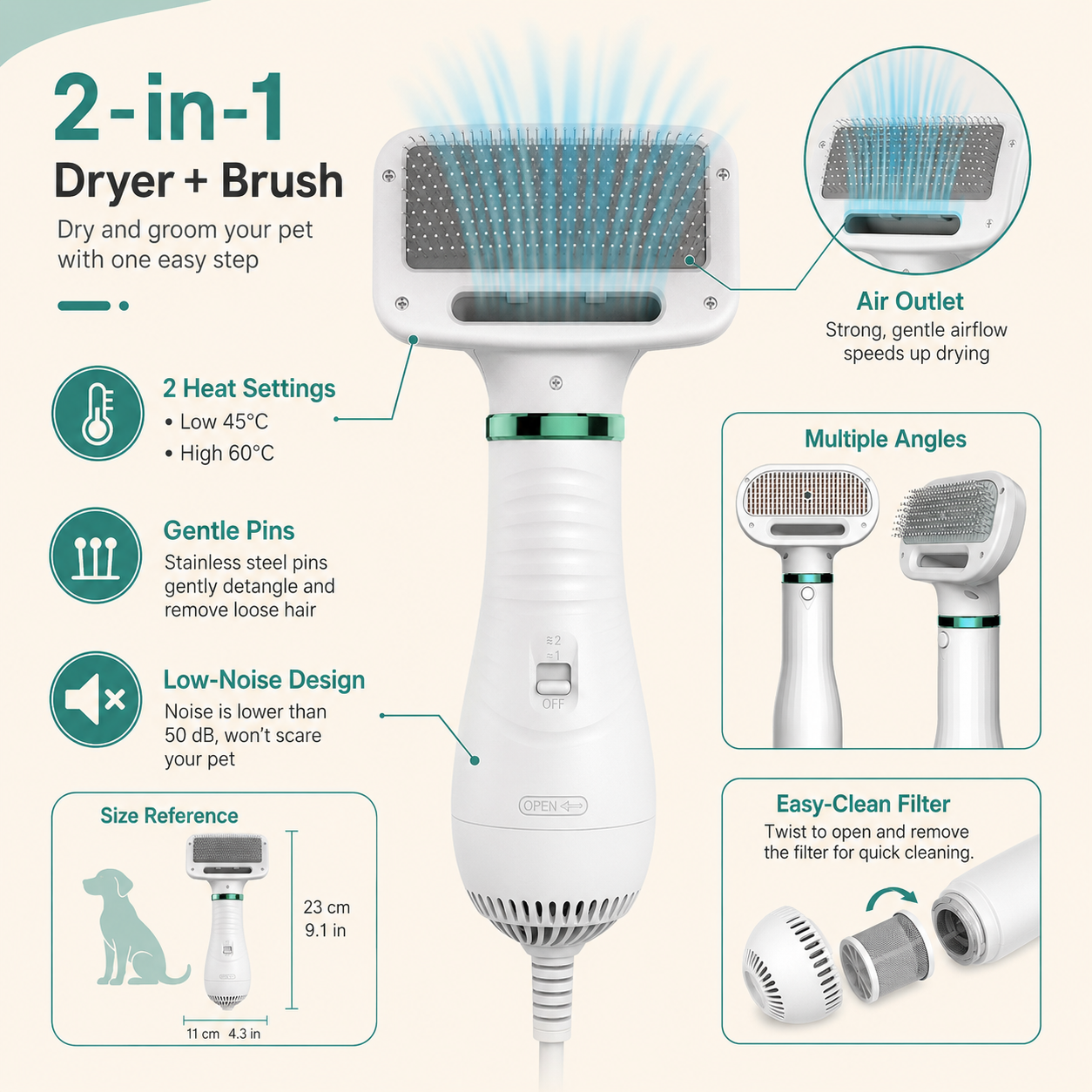 Portable 2-in-1 Dog Hair Dryer