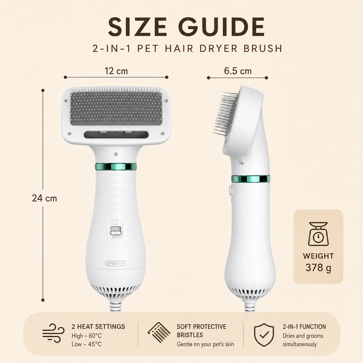 Portable 2-in-1 Dog Hair Dryer