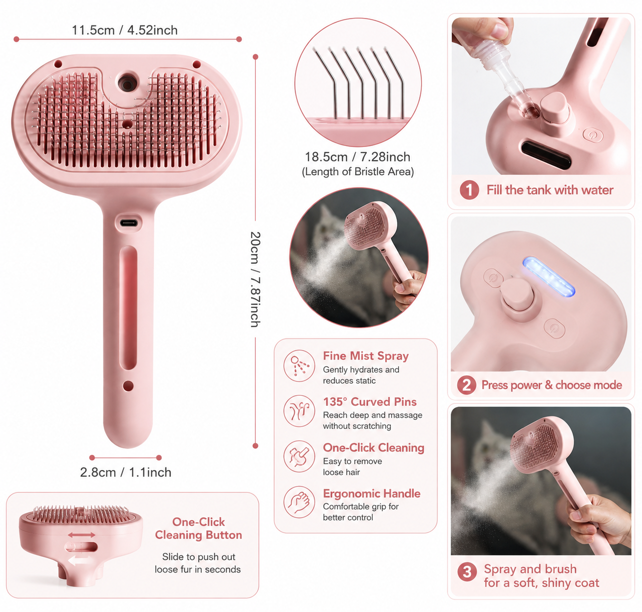 Pet Hair Spray Brush